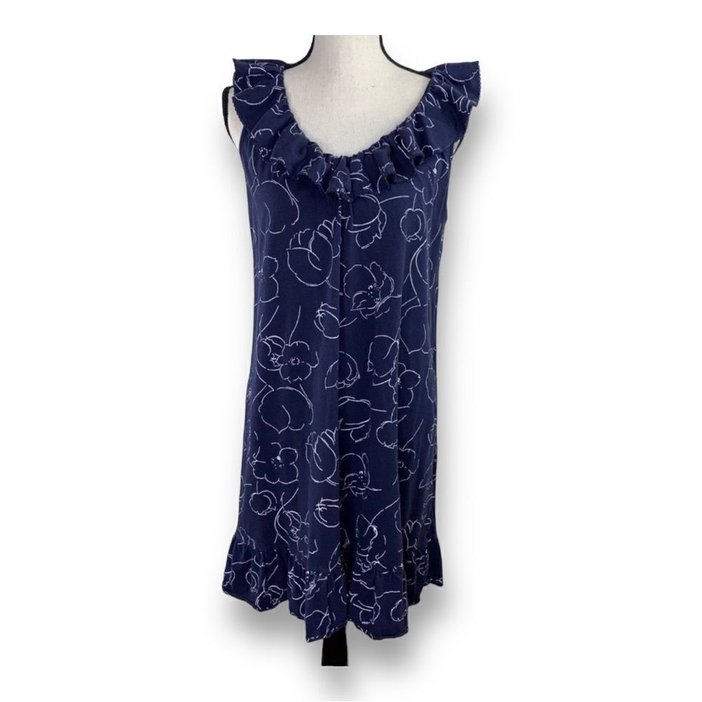 Lauren Ralph Lauren Blue/White 100% Cotton Sleeveless Ruffle‎ Dress S